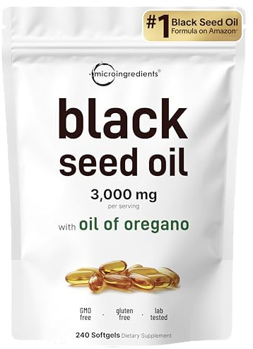 Micro Ingredients Black Seed Oil Softgels, 3,000mg, 240 Count | 2-in-1 Formula with Oil of Oregano, Carvacrol & Thymoquinone | Plant Based, Non-GMO