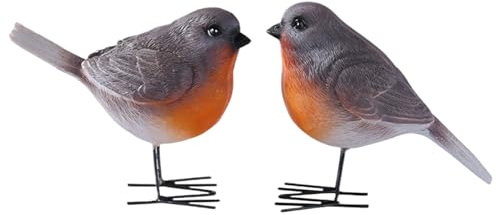 Vogelfigur Rotkehlchen Vogel Deko Set Dekorative Harzstatue 2er Set für Außen Hof und Innenbereich, Perfekt für , Wohnzimmer, Schlafzimmer, Kamin, Bücherregal