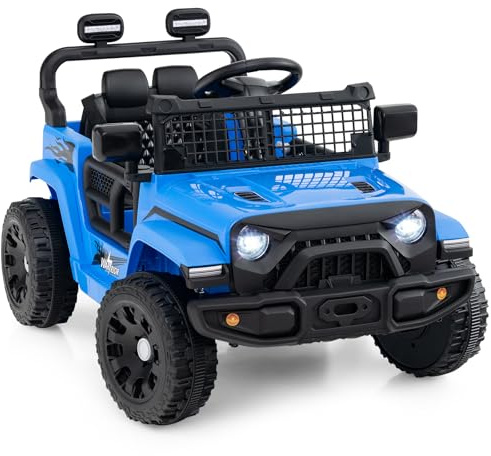 COSTWAY 12V Kids Ride on Car, 2 Motors Electric Off Road Truck with Remote Control, LED Lights, Music & Horn, Battery Powered Ride on Toy for 3+ Years Old Boys Girls (Blue)