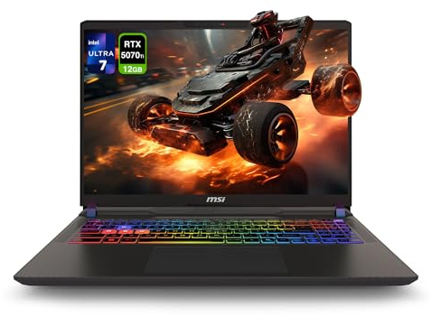 MSI Vector 16 HX AI Ordinateur portable de jeu, Intel Ultra 7-255HX, 16 Go de RAM DDR5, 512 Go PCIe SSD, 16 pouces FHD+ (1920 x 1200) 144 Hz, Nvidia G-Force RTX 5070Ti, clavier RVB 24 zones, W11 Home
