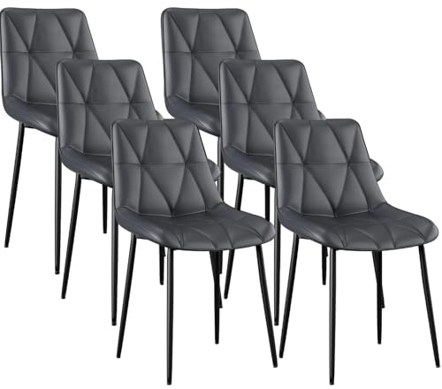 Clevich Lot de 6 chaises de Salle à Manger, jusqu'à 200 kg, rembourrées, Pieds en métal, Stables, Confortables, Montage Facile, chaises de Cuisine, 81 x 57 x 50 cm, Gris