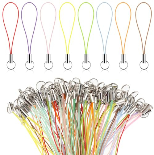 Bremorou 100 Stück Handyanhänger Schlaufen Mini Diy Band Strap Einfache Lanyard Schlüsselband Kurz Charm Cord Zum Pendents für Usb Laufwerk Basteln Schmuckherstellung Schlüsselbund Charms