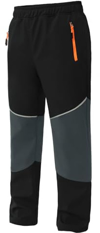 Hill & Sea Kinder-Schneeskihose wasserdichte Softshell-Wanderhose Elastischer Bund Fleecegefütterte warme Snowboardhose Schwarz 164-170