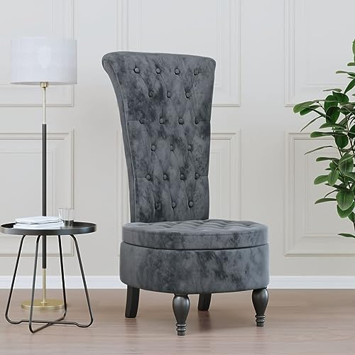 QJBSAVVA Samt Loungesessel Dunkelgrau mit Hoher Rückenlehne Massivholzbeine 56 x 72,5 x 108 cm Bequemer Armchair Modernes Design für Wohnzimmer Schlafzimmer Schminktisch und Balkon