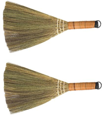2Pcs Wooden Desk Broom, Natural Grass Handmade Cleaning Brush | Lightweight Design for Efficient Sweeping, Safe to Use and Convenient Storage, for Daily Housekeeping Tasks