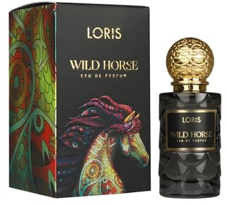 LORIS Wild Horse Eau de Parfum, Luxuriöses Parfümspray mit Goldenem Kristallverschluss, Schwarze Strukturierte Glasflasche, 50 ml