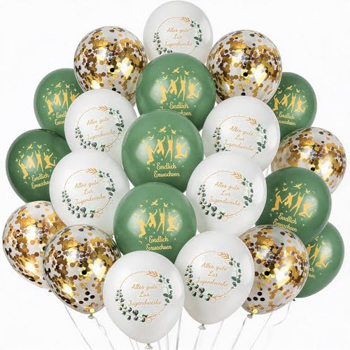 24 Stück Luftballons Jugendweihe Deko- Endlich Erwachsen Ballons Set mit Latexballons und Goldband, Jugendweihe Ballons für Party Deko Taufe Tischdeko Kommunion Konfirmation Hochzeit Geburtstag