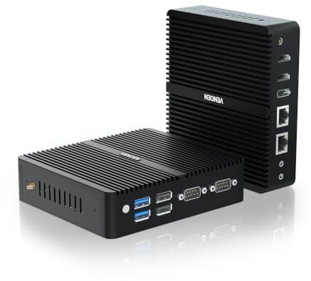 VENOEN N150 Mini PC Industrie, lüfterloser Pc WIN11 pro, Dual LAN Industrial Computer, 2X HD, DP, 4K Fanless pc, 2X RS232 COM, WiFi, BT4.2, Auto Power On, Linux,16GB RAM 256GB SSD