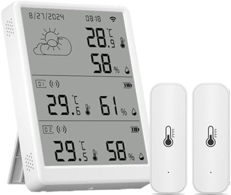 CashMuch Intelligentes Hyometer mit Fernüberwachung und App-Steuerung, 10,9 cm Disay, anpassbare Benachrichtigungen, für Eenhouse, Zuhause oder Humidor, Weiß