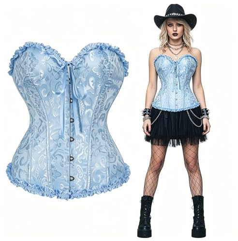 SilverChry Corset Femme, Broderie Bustier Classique, Sexy Steampunk Gothique Bustier Top,Corsage Ventre Plat Corset Top