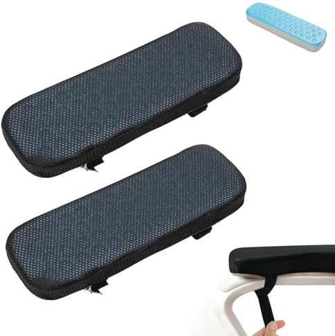 VELAJA Cuscino per Braccioli, Cuscino per Gomiti con Gel Rinfrescante e Memory Foam, Copertura per Braccioli per Sedia Ufficio e Sedia Gaming, Facile da Installare e Universale, 2 Pezzi, Nero