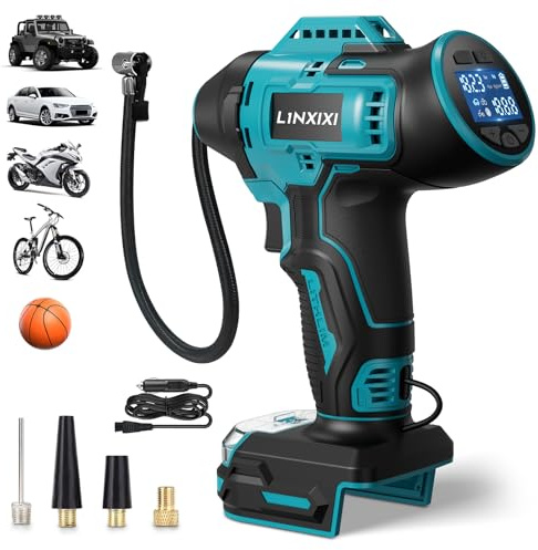 Tire Inflator Portable Air Compressor for Ma-Kita 18V Battery | 160PSI Cordless Portable Battery Powered Air Pump with Digital Pressure Gauge for Car Motorcycles Bike Ball(no Battery)