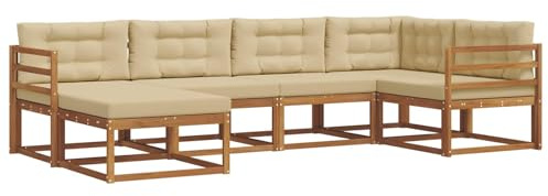 vidaXL Outdoor-Sofagarnitur mit Kissen 6 pcs Natur und Beige, Modernes Outdoor-Sofa, Langlebiges Patio-Sofa, Lounge-Sitzgelegenheit für den Garten, Poolside Couch, Gartenmöbel, Modulares Set