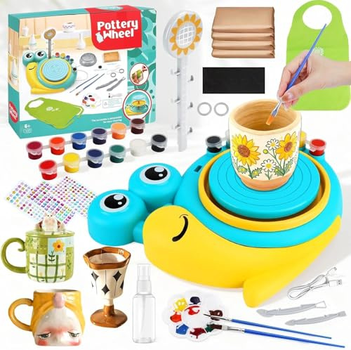 Ruota per Ceramica per Bambini,Set di Ceramiche per Bambini,Mini tornio Elettrico,Macchina per Ceramica con Argilla,Colori,Adesivi Diamantati,Regalo Compleanno Bambinis e Bambine 6+ Anni,Verde