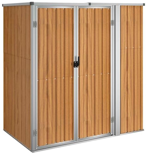 Roanoer Cobertizo para herramientas de jardín, color marrón, 161 x 89 x 161 cm, acero galvanizado, tejado inclinado, armario para herramientas de jardín, accesorios para piscinas, pequeños jardines y