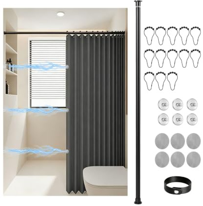 Gugxiom Magnetischer Türvorhang, wasserdichte Türvorhang Ohne Bohren, Verdunkelung Raumteiler Vorhang für Bad Schlafzimmer Wohnzimmer (Grau, 150×200cm, mit Stange)