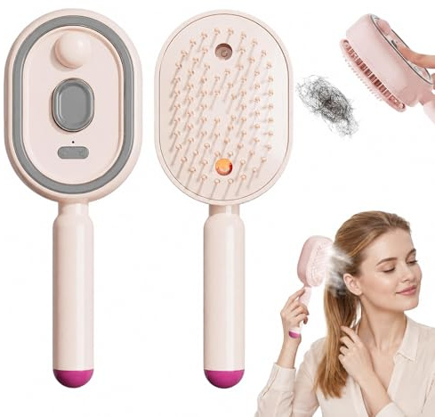 Soflair Haarbürste, Electric Spray Air Cushion Massage Comb, Elektrischer Dampfkamm für Haare, Sprüh-Haarbürste mit Luftkissen Massagekamm, kabellos für glattes, lockiges und langes Haar (Rosa)