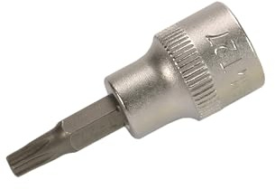 BGS 2573 | Bit-Einsatz | 10 mm (3/8) | T-Profil (für Torx) mit Bohrung T27 | Antrieb Innenvierkant 10 mm (3/8) | Länge 48 mm | Chrom-Vanadium-Stahl | mit Rändelung