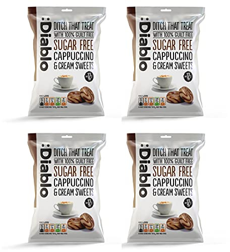 Diablo Sugar-Free Candy Cappuccino and Cream Sweets, Healthy Sweets Sweetened with Maltitol, Sugar-Free Treats for All Occasions, Ideal for Gift Boxes, Mother’s Day & Father’s Day – 75g, Pack of 4
