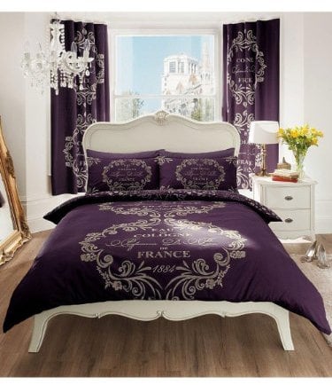 Gaveno Cavailia Luxurious SCRIPT PARIS Bed Set With Duvet Cover and Pillow Case, Polyester-Cotton, Purple , Double