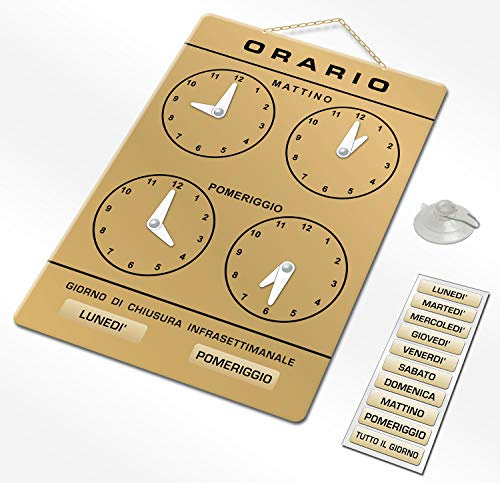 Cartello ORARIO regolabile apertura negozio studio laboratorio bar (Oro)