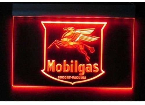 Unbekannt – Glas Werbung Neon Mobilgas rot Deco Garge Öl USA