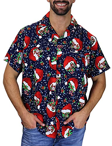 King Kameha Funky-Hawaii-Hemd, Weihnachten, Herren, Kurzarm, Christmas-Flying-Hats, Blau, 6XL