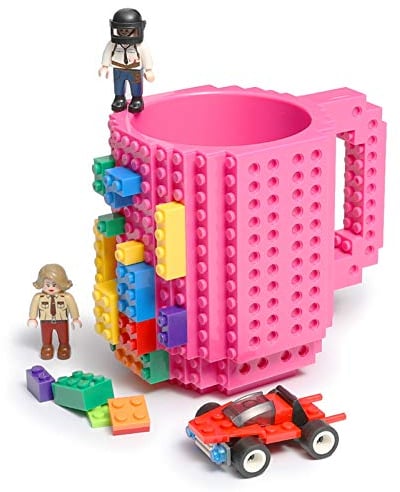 Lumsburry Build-on Bricks Tassen Becher, Kreative DIY Kaffeetasse Baustein Kaffee Tee Trinken Spaß Trinken Geschenk (Rosa rot)