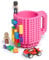 Lumsburry Build-on Brick Coffee Mug, Funny DIY Novelty Cup with Building Blocks Creative Gift for Kids Men Women Xmas Birthday (Rose)