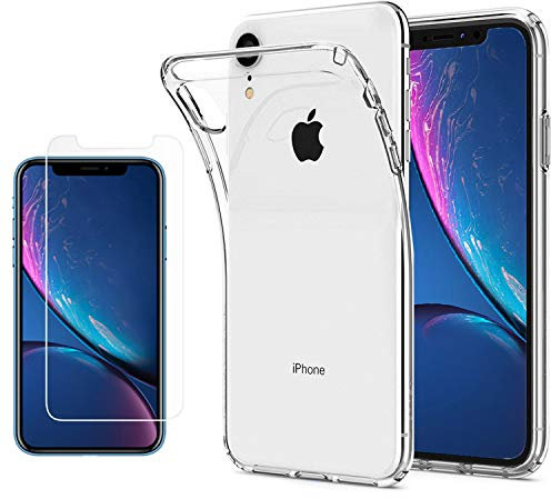 KP TECHNOLOGY iPhone XR/iPhone XR Crystal Clear Scratch Proof Transparent TPU Protective Cover Ultra Slim Lightweight Soft Gel TPU Case With Tempered Glass Screen protector For iPhone XR [Clear]