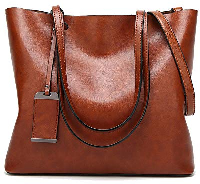 Coolives Tote Einkaufstasche aus PU-Leder für Damen, vertikal, Handtasche, mit Schultergurt, Damaskus, braun, one size, Einkaufstasche