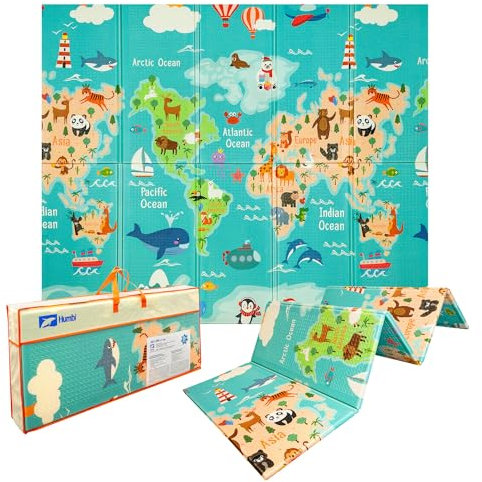 HUMBI Tappetino da gioco per bambini, in schiuma XPE, double face, a strisce piatte, impermeabile, extra grande, antiscivolo, 200 x 180 x 1 cm, mappa del mondo