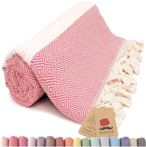 Bazaar Anatolia Hamamtuch Saunatuch 100% Baumwolle Badetuch Groß 185x100 cm Orientalische Deko Decken Boho Sauna Yoga Diamant (Koralle)