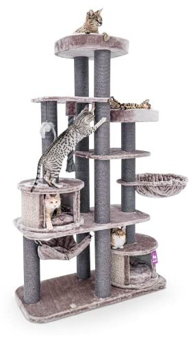 Petrebels Maine Coon Kratzbaum XXL Scenic View 197 Cappuccino mit XXL-Kuschelsofa Liegehöhlen und Hängematte Kletterbaum aus extra starkem Natursisal und Plüsch Farbe Braun Cappuccino