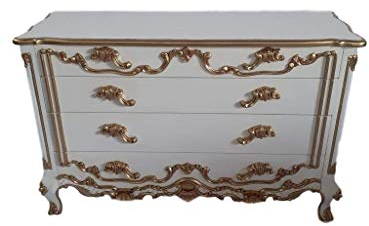 Antik Louises Barock Rokoko Stilmöbel Kommode Sideboard Kommodenschrank Sideboardschrank Farbe: weiß mit Gold Breite125cm