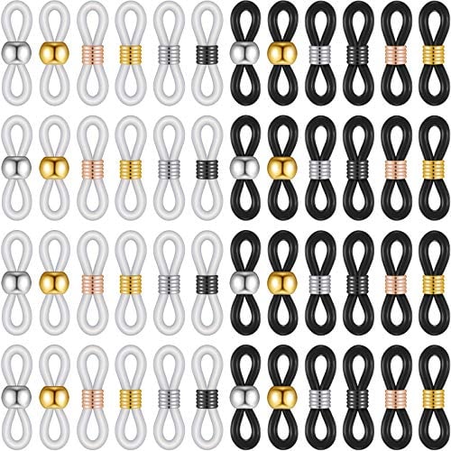 50 Stück Brillenketten Enden Verstellbare Silikon Enden Anschlüsse Brillenband Halter Schlaufe Anti-Rutsch Enden Halter, Gewinde Typ in 8 Farben, Runde Perle in 4 Farben