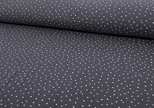 Musselin Gauze Baumwollstoff mit weißen Punkten als Meterware zum Nähen (Dunkelgrau)