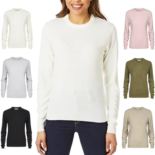 Light & Shade Womens Crew Neck Top Supersoft Knitted Jumper, Ivory, XL