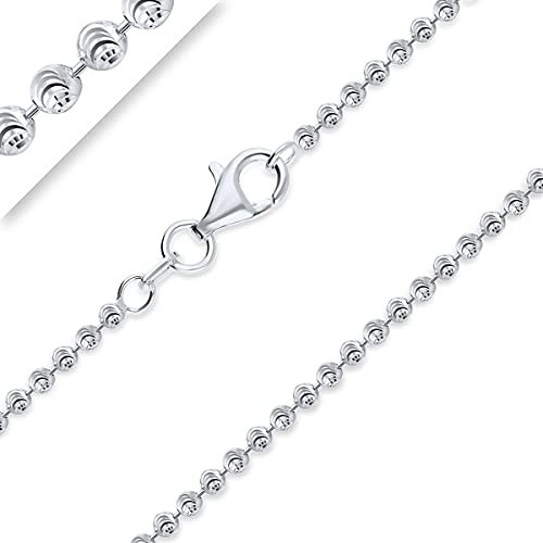 Planetys - Kette Kugel Moon diamantiert Silber 925/1000 rhodiniert Breite 2 mm 40-45-50-55-60-65-70 cm, Sterling Silber