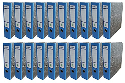 Netuno 20x Ordner Aktenordner 2-Ringordner Ekobox marmoriert blau folder organiser 75mm A4 breit aus Pappe Karton für Büro Regal Mappen office Schreibtisch