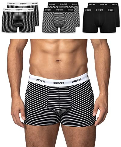 Snocks Boxershorts Herren aus Bio-Baumwolle (6er Pack) - Atmungsaktiv und Ideal für Sport und Alltag - Kein juckendes Etikett und komfortabler Bund - Unterhosen Herren - Gr.S, Farbe Schwarz Gestreift