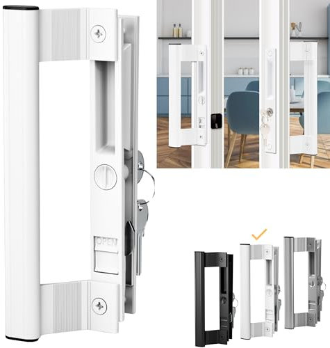 T-Haken Sliding Glass Door Handle Set, 6-5/8, White - Patio Door Handle Replacement That is 1 in. to 1-1/8 in. Thick Used on Both Left and Right-Handed. (Keyed).