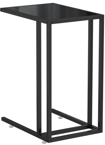 vidaXL Table d'Appoint pour Ordinateur Bout de Canapé Table de Salon Meuble de Salle de Séjour Intérieur Noir 50x35x65 cm Verre Trempé