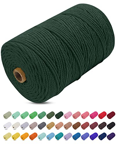 Makramee Garn Dunkelgrün, Uiopa Makramee Garn 3mm x 200m Farbig Baumwollkordel Baumwollseil Geflochten Baumwollgarn Baumwollschnur, 4 Stränge Makramee-Garn für Wandbehang, Hängepflanze, DIY Boho Deko