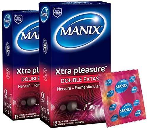 Manix - Packung mit 24 Xtra Pleasure Kondomen – Doppelte Extase – Nerviert und stimulierend