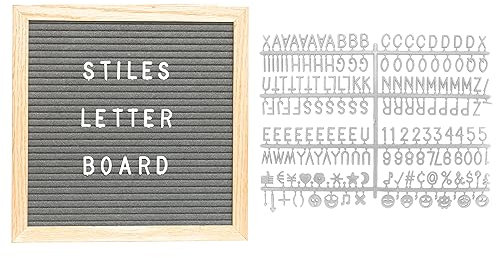 Stiles Filz-Buchstaben-Set, Buchstabentafel mit 340 Buchstaben, Zahlen und Symbolen für Feiern, Babyankündigung, oder Meilensteine, 25,4 x 25,4 cm, Grau