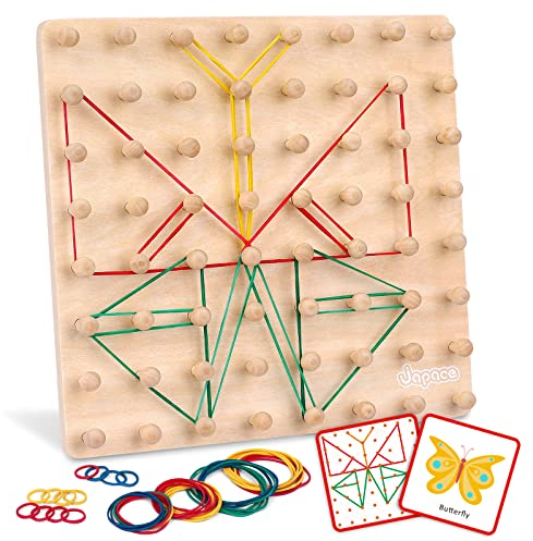 Holz Geobrett, Kreatives Montessori Holzpuzzle Geoboard für Unzählige Spannende FigurenLernspielzeug das Räumliches Denken FördertMotorikspielzeug, Geschenk für Junge und Mädchen ab 3 4 5 Jahren