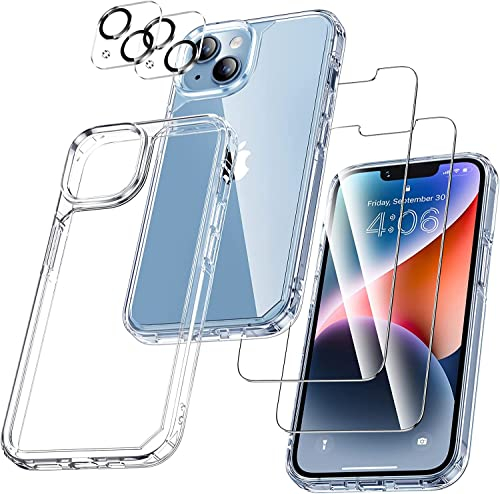 UniqueMe für iPhone 14 Plus Hülle, 5-in-1-Set Handyhülle für iPhone 14 Plus Case Rundumschutz Schutzhülle Cover, 1 Handyhülle & 2 Schutzfolie & 2 Kameraschutz - Transparent
