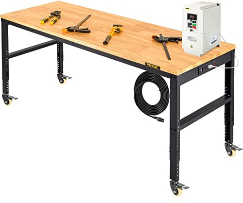 VEVOR Banco da Lavoro Officina, 155x51x105 cm O6120 Tavolo da Lavoro Altezza Regolabile da 80 a 105 cm per Garage, Officine, Negozi Commerciali, Officine di Riparazioni Automobilistiche, Uffici e Case