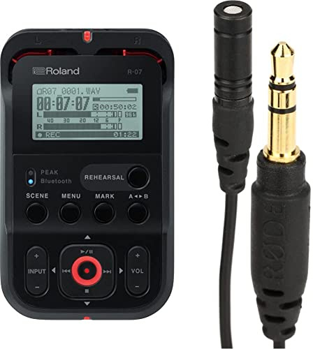 Roland R-07 High-Resolution Portable Audio Recorder, Ultra-Portable Recorder, Black & RØDE Lavalier GO Professional Lavalier/Lapel Microphone for Broadcast, Filmmaking – Black